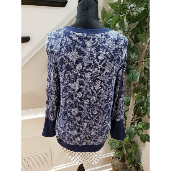 Max Jeans Women's Blue Floral Rayon Crew Neck Long Sleeve Sweater Size X-Small - Picture 7 of 12